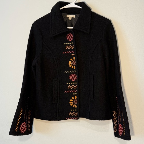 Carson Wool Coat with Embroidery Black Yellow Orange Red Fully Lined - Picture 4 of 8